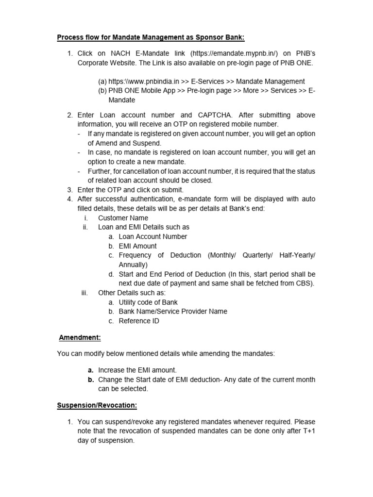Process Flow For Mandate Management As Sponsor Bank | PDF | Debit Card ...