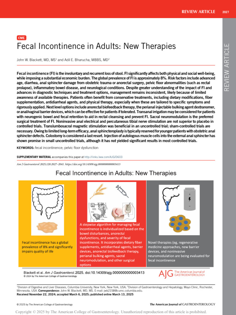 Individualized Therapy Reduces Fecal Incontinence for 15% of Adults, Study Finds