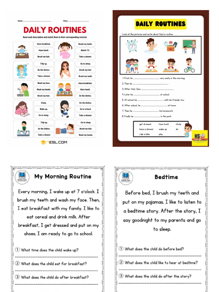 Daily Routines Worksheet g1 | PDF