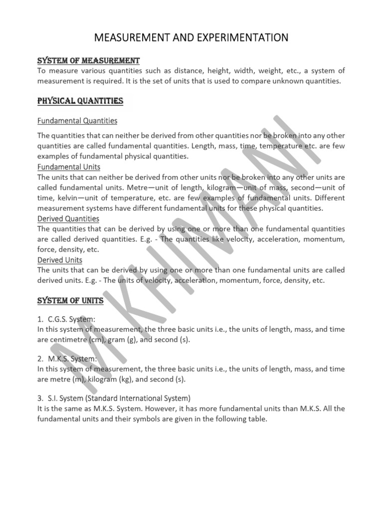 Key Points - Measurement and Experimentation | PDF | Pendulum | Measurement