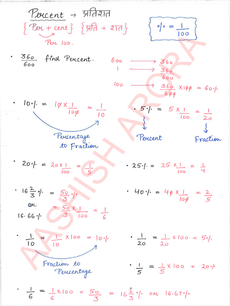 (Handwritten Classnotes) Percent Concepts, Conversion To Fraction, SQ ...