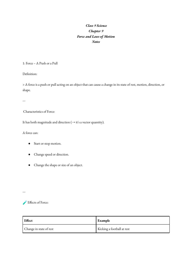 Class 9 Science CH 9 | PDF | Force | Inertia
