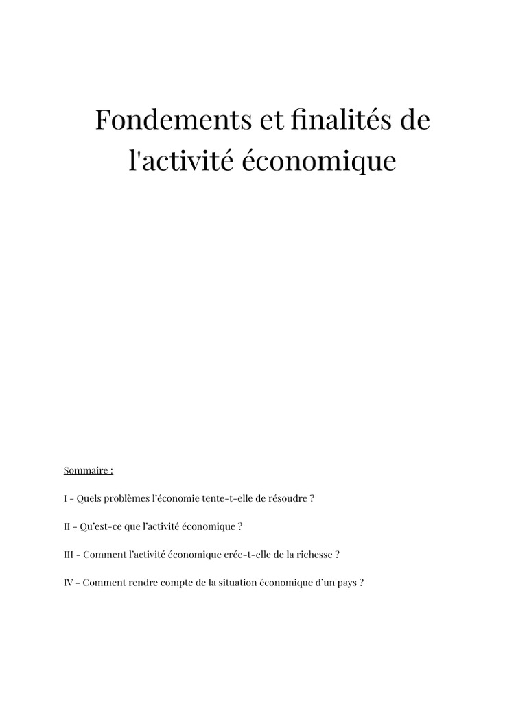 UE5 - Fiche 1 - Fondements Et Finalits de Lactivit Conomique | PDF ...