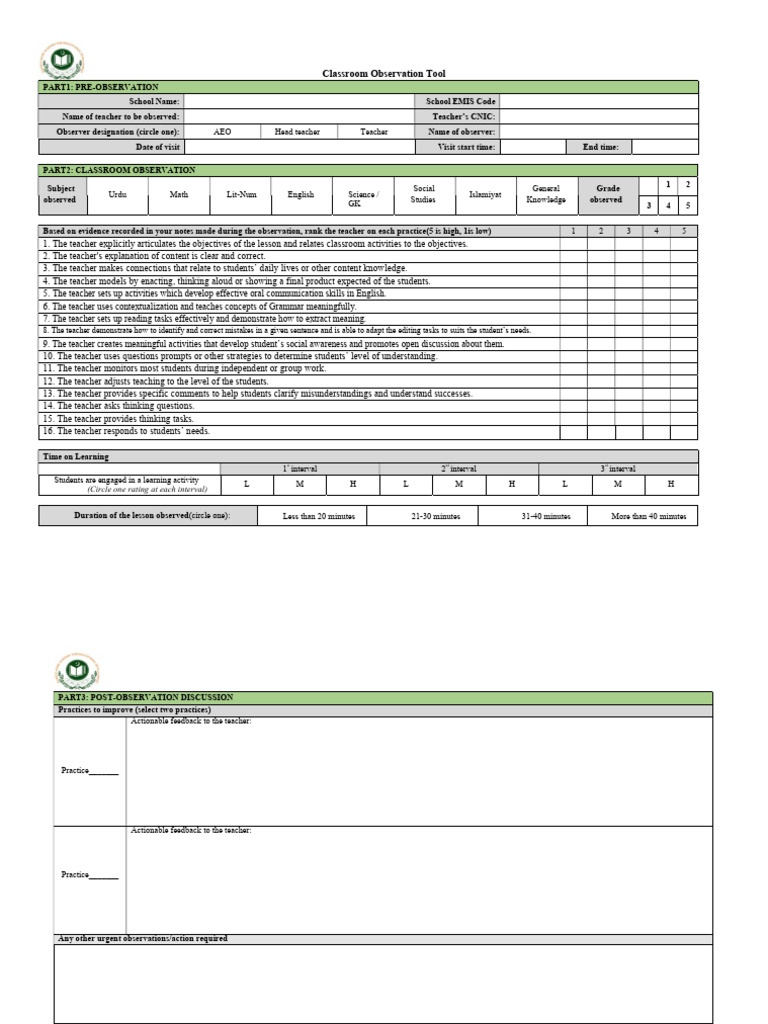 COT Form For English | PDF | Teachers | Learning