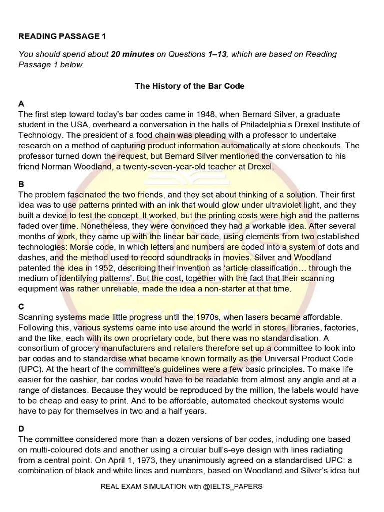 Full Reading Exam Mock Real Papers IELTS - PAPERS | PDF