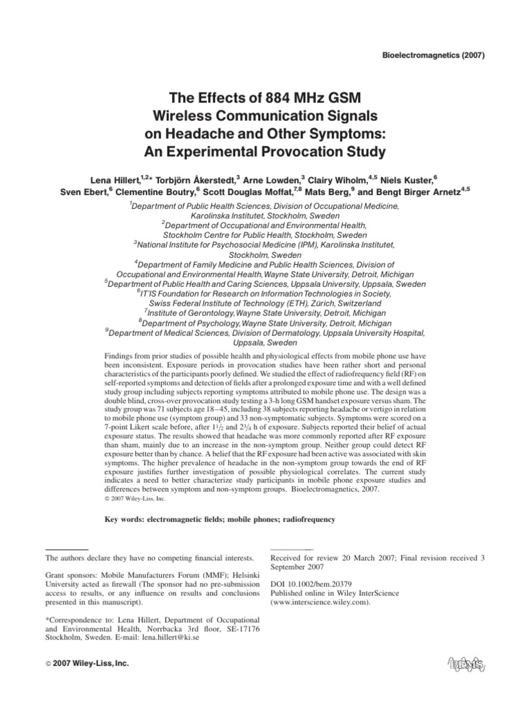 The Effects of 884 MHZ GSM Wireless Comm | PDF