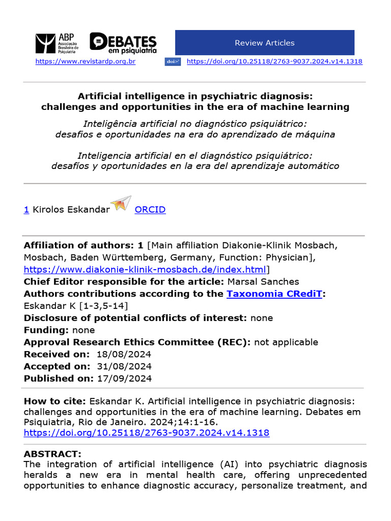 Artificial Intelligence in Psychiatric Diagnosis | PDF | Mental ...