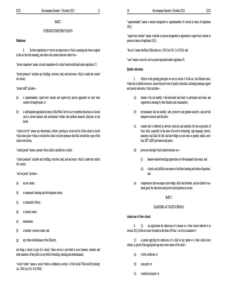 Basic Education Regulations Basic Education Act 2020 - Removed | PDF ...