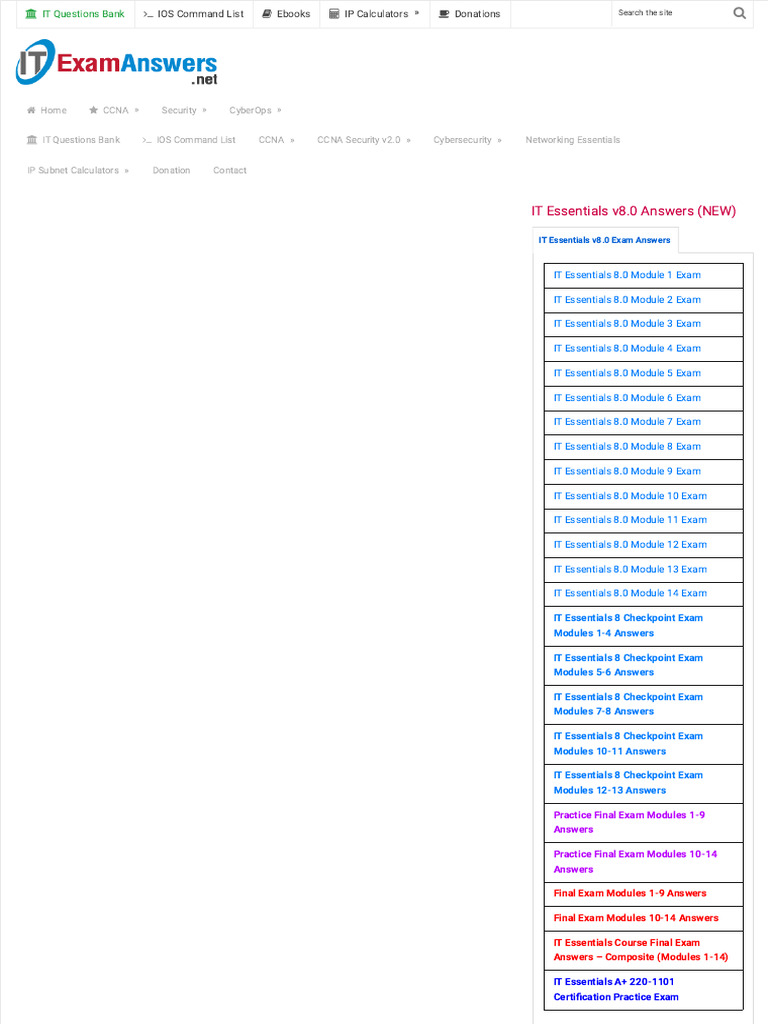 IT Essentials (Version 8.0) Chapter 14 Exam Answers ITE v8.0 | PDF ...