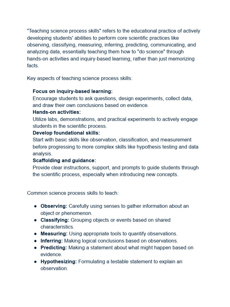 Process Skills of Science | PDF | Scientific Method | Science