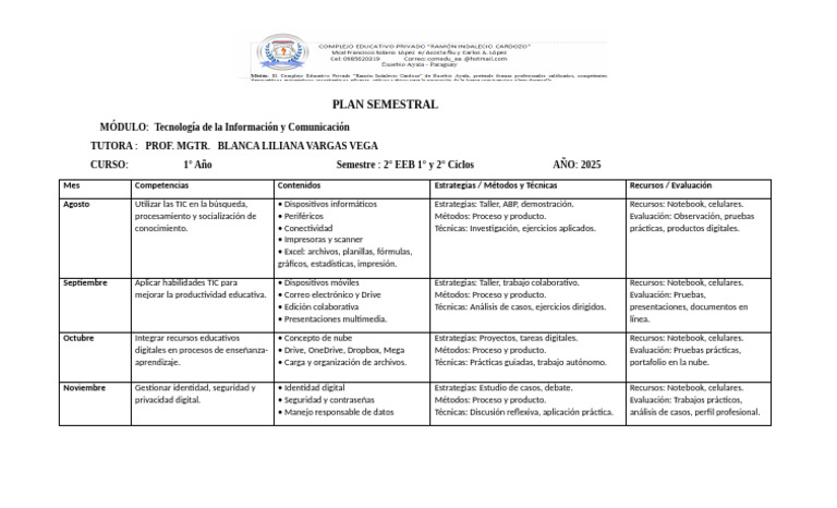 Plan Semestral Tic Eeb | PDF | Tecnología de información y ...