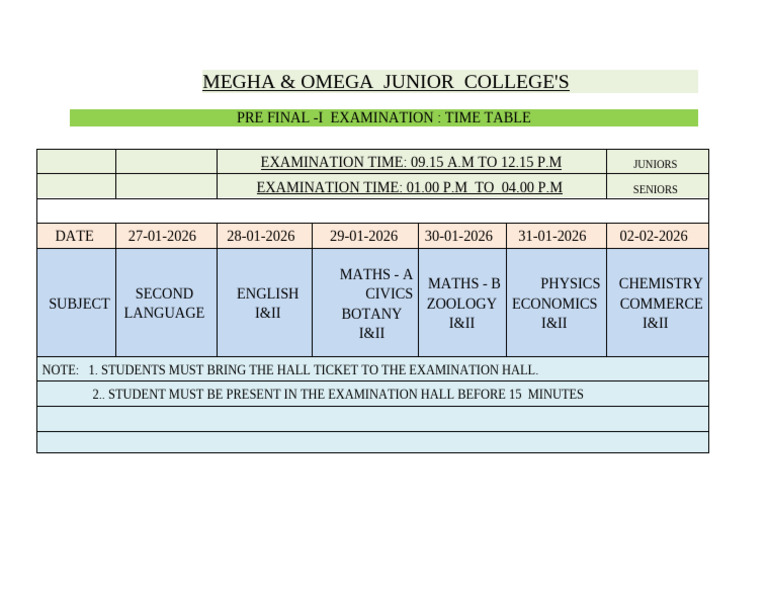 Pre Final - I Examination Time Table | PDF