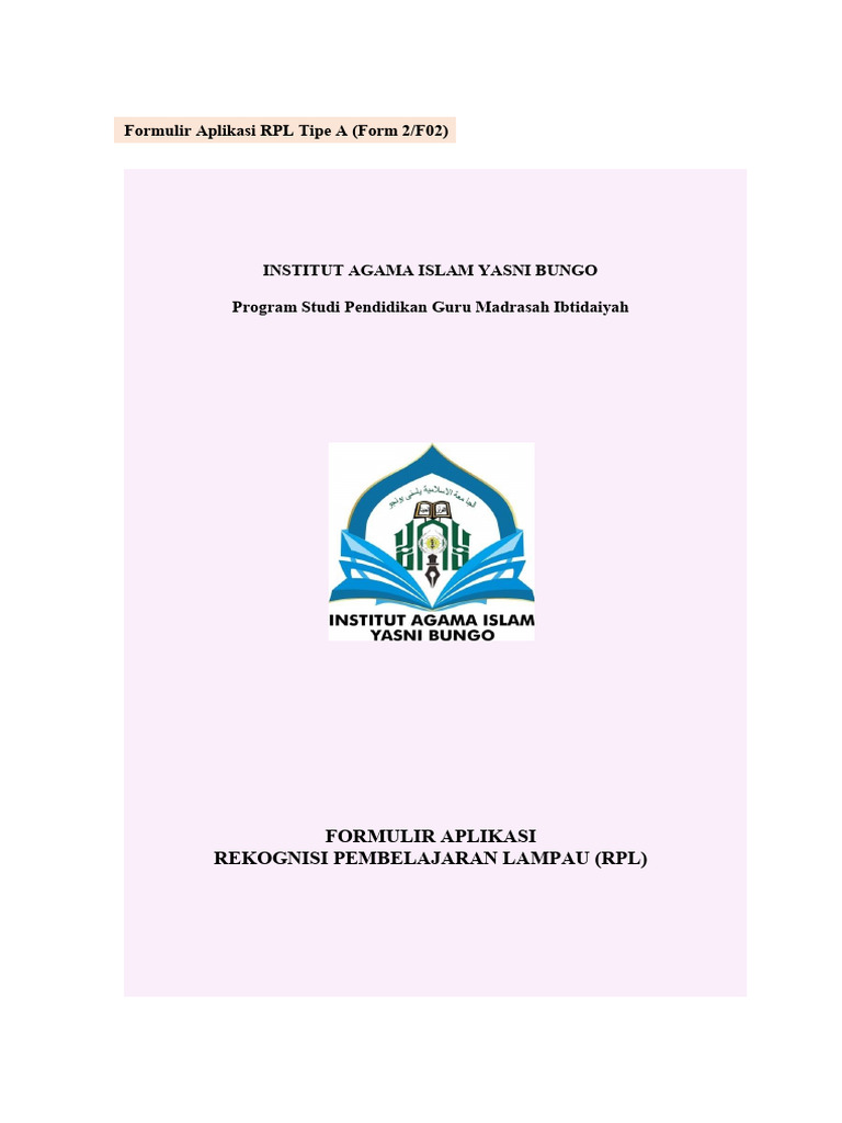Formulir Aplikasi RPL Tipe A (Form 2 F02) PGMI Pemohon RPL - Irma | PDF
