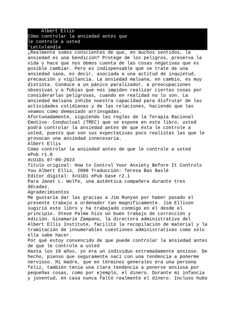 Cómo Controlar La Ansiedad Antes de Que Le Controle a Usted Por Albert ...