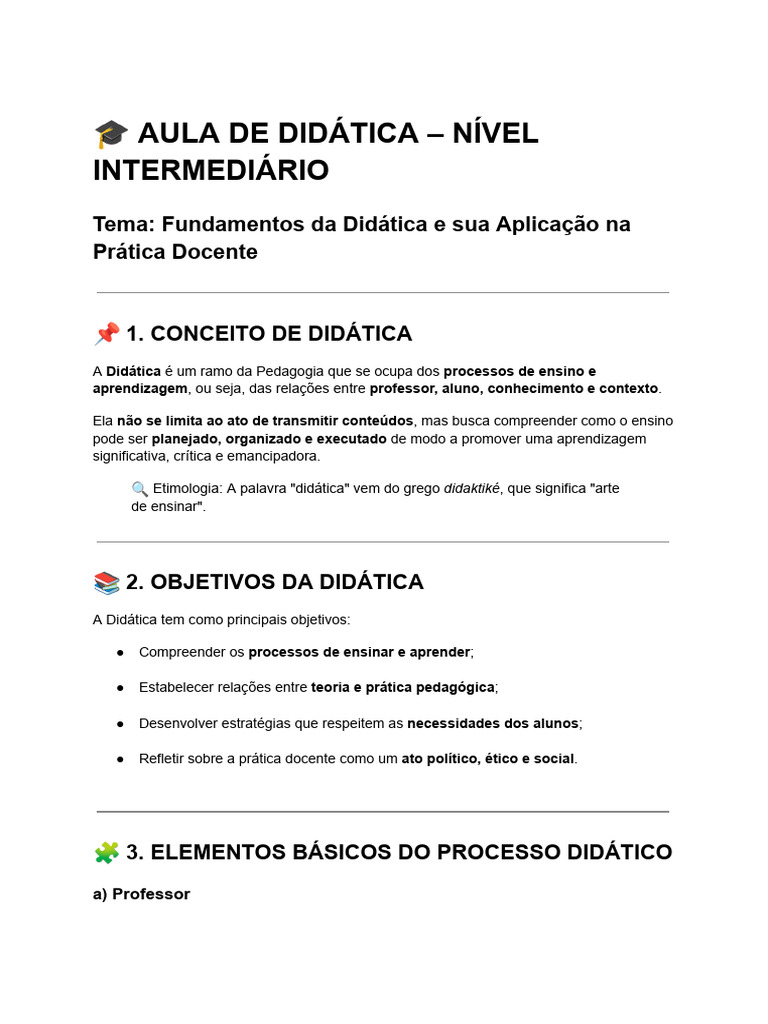 Aula de Didática - Nível Intermediário | PDF | Pedagogia | Aprendizado