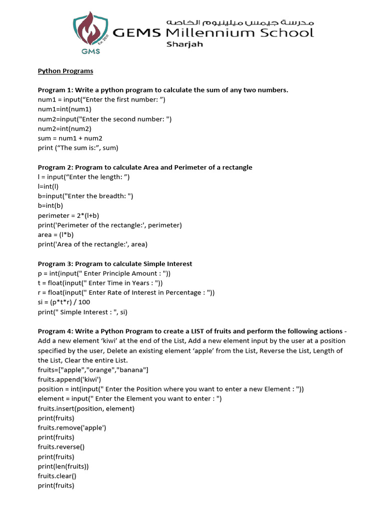 AI Practical Exam Program List | PDF