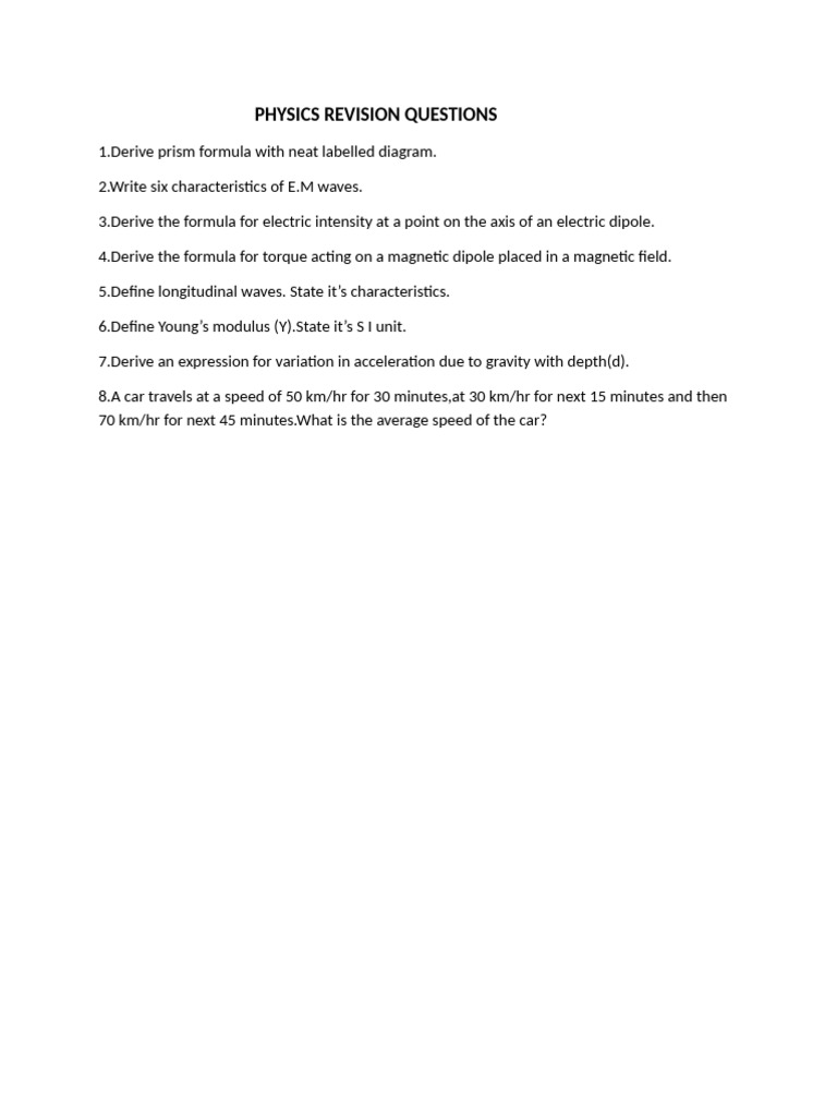 Physics Revision Questions | PDF