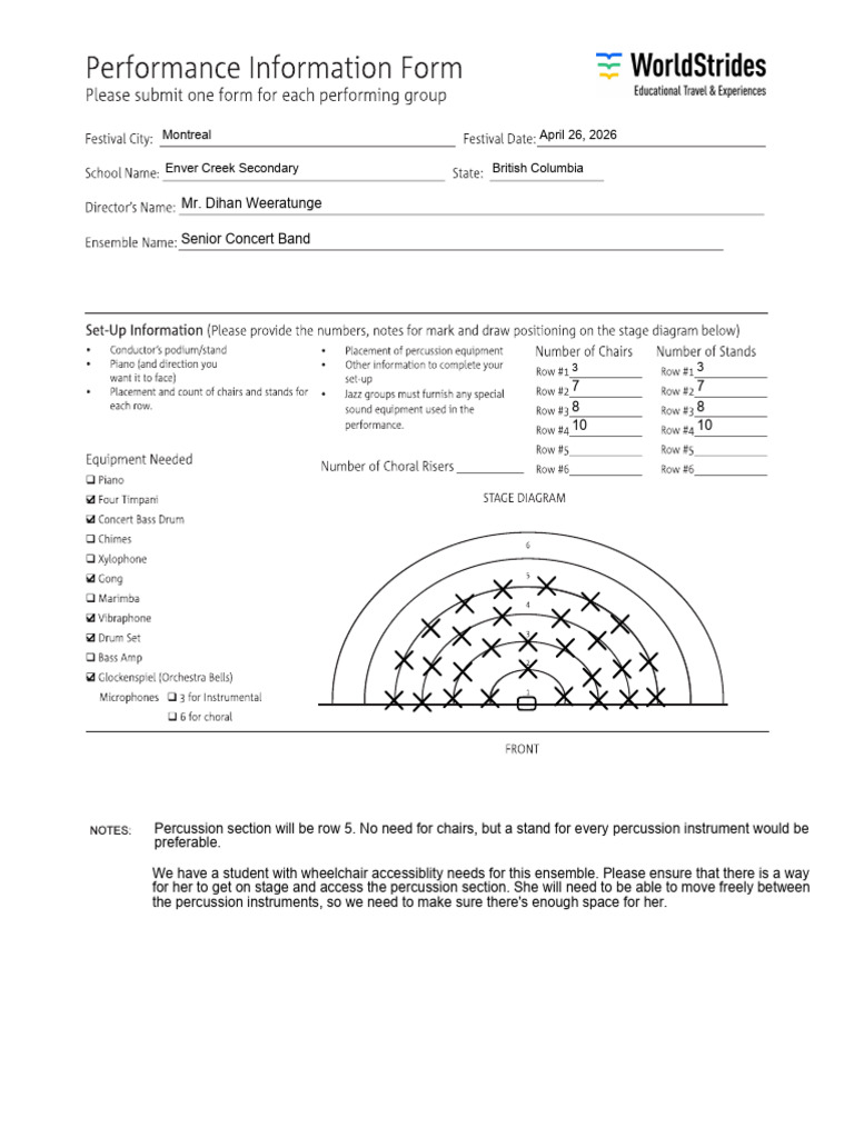 Performance Information Form - Enver Creek Concert Band | PDF