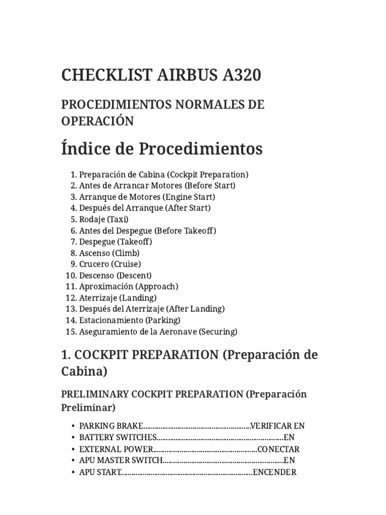 Checklist Airbus A320 | PDF | Aerodinámica | Transporte