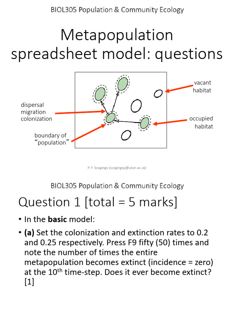 Metapopulations Spreadsheet Model (Questions) 2021 | PDF | Ecology ...