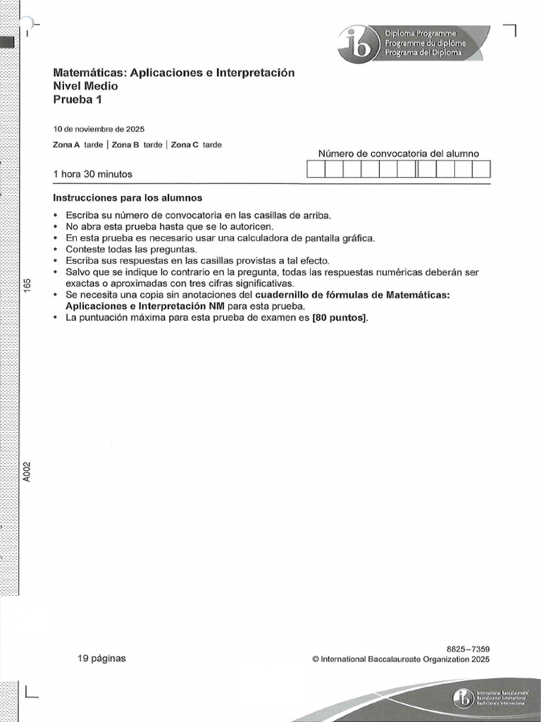 Math AISL Paper 1 (Spanish) TZC | PDF