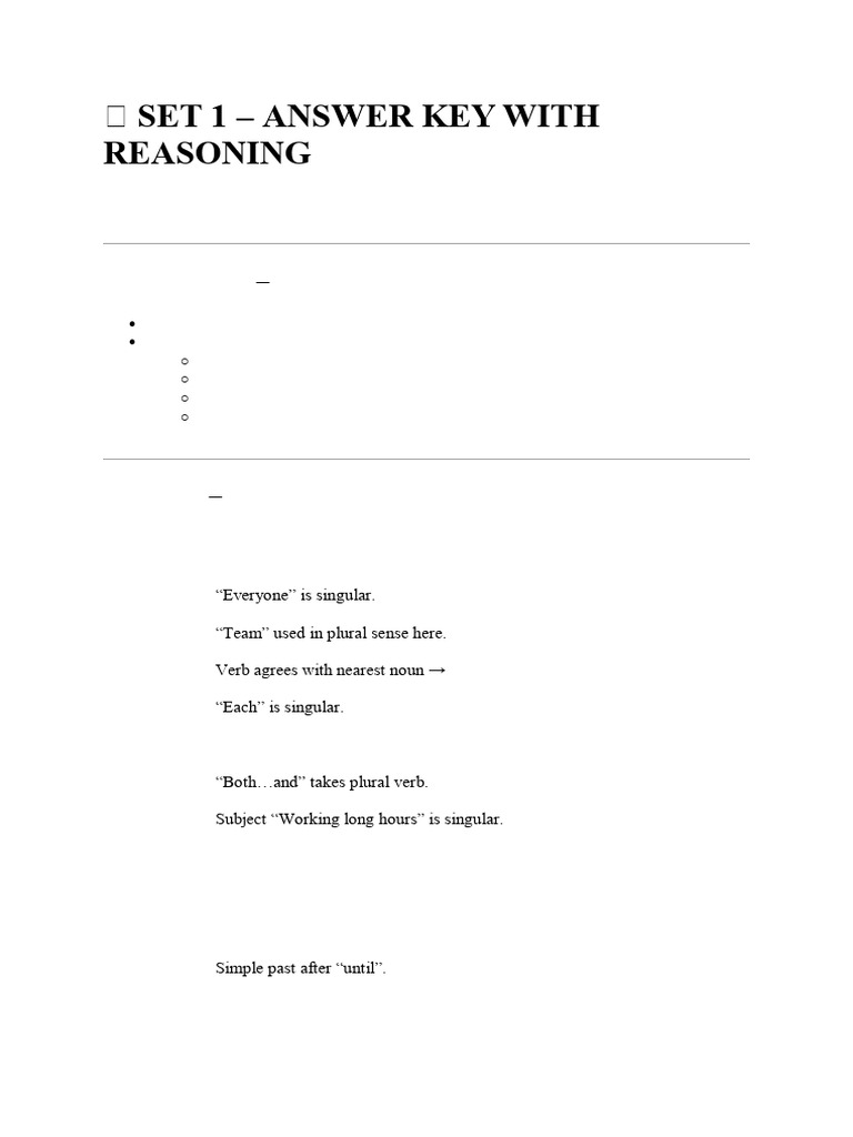 Sample 1 Key | PDF | Grammatical Number | Verb