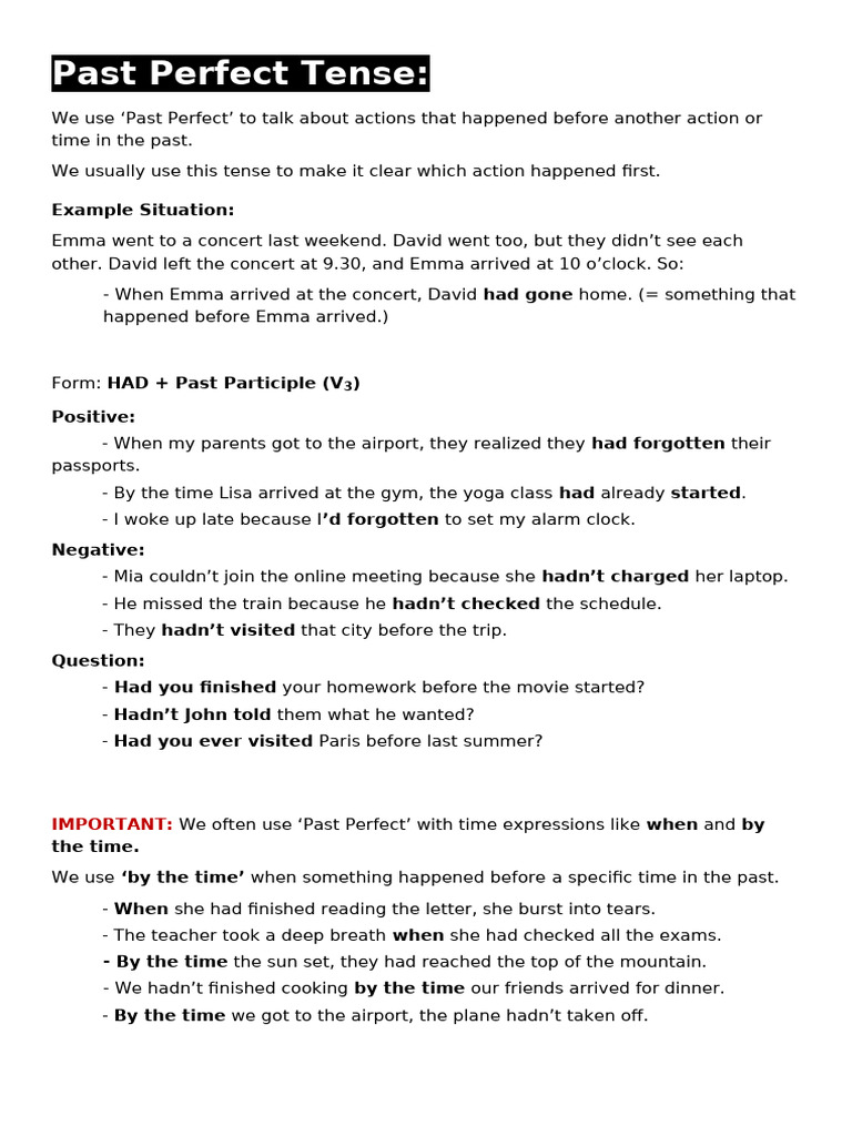 Past Perfect Tense-Answer Key | PDF
