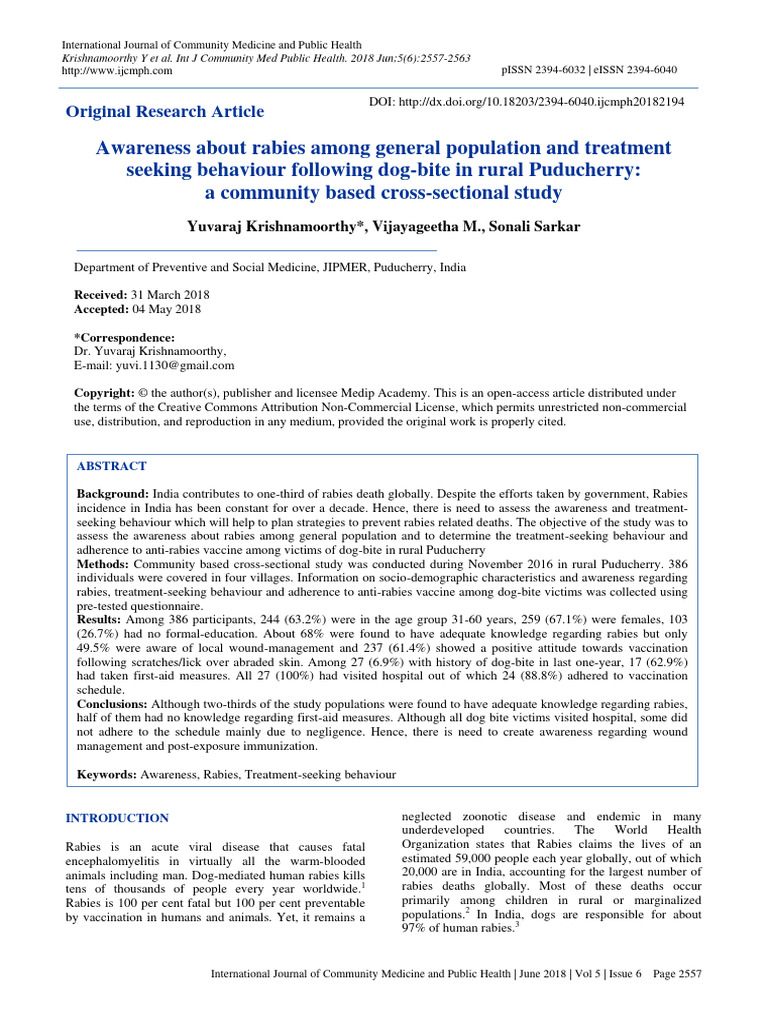 Awareness About Rabies Among General Pop | PDF | Rabies | Medicine