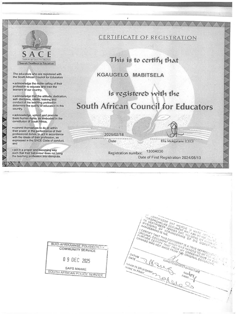Sace Certificate MK | PDF