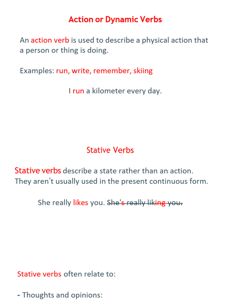 Stative and Action Verbs | PDF