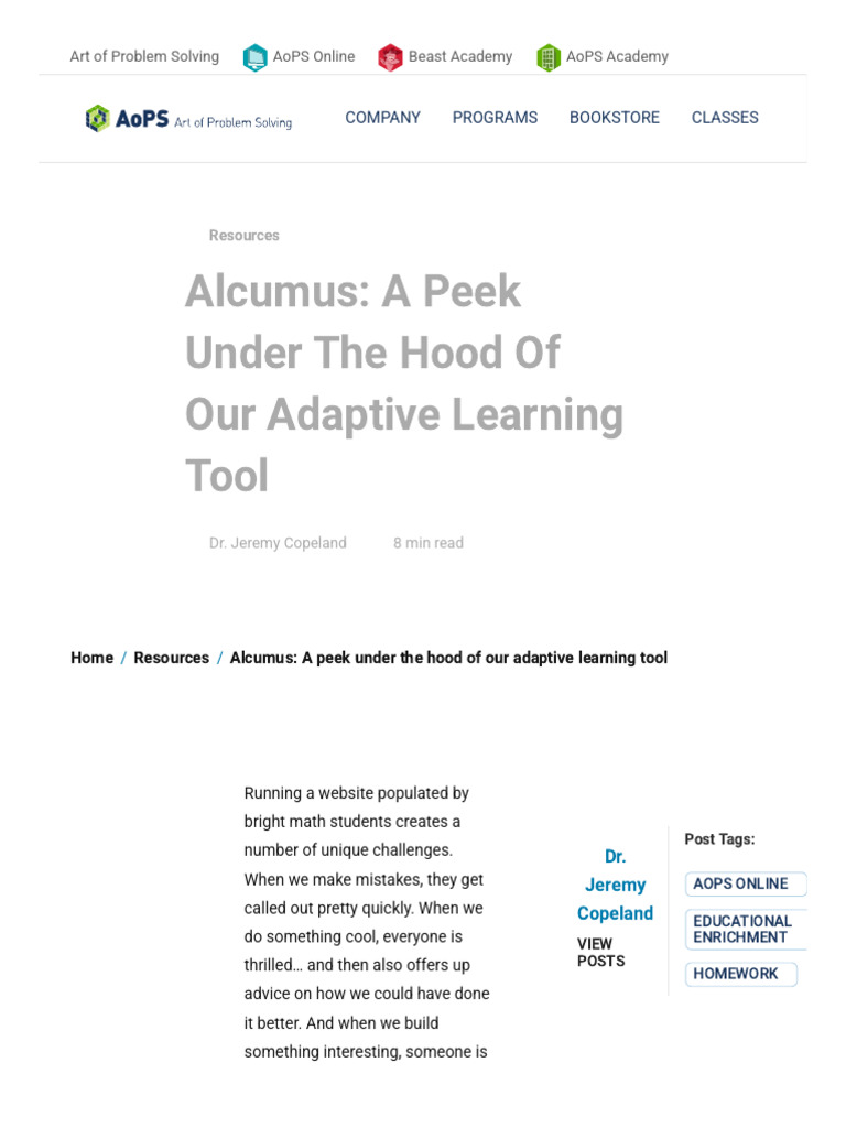 Alcumus - A Peek Under The Hood of Our Adaptive Learning Tool | PDF ...