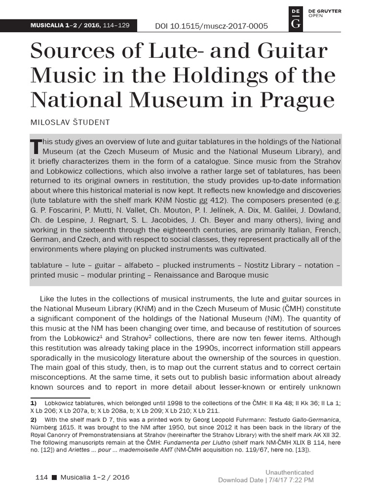 Sources of Lute - and Guitar Music in The Holdings | PDF | Musical ...