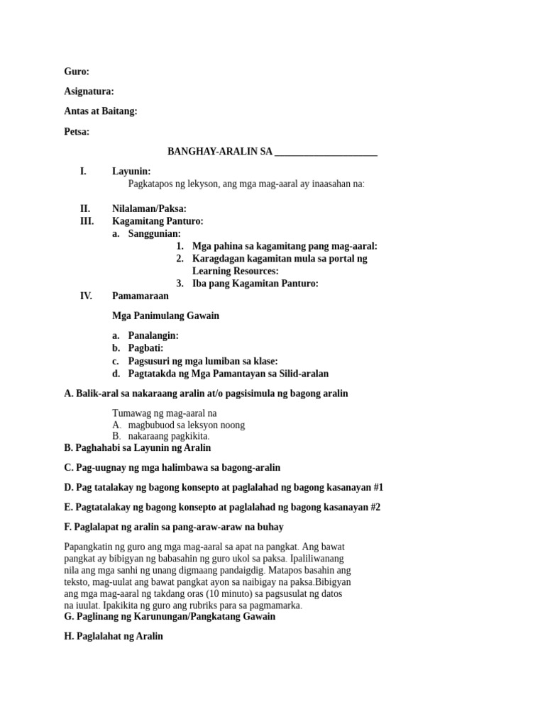 Semi LP Template For AP & Fil | PDF