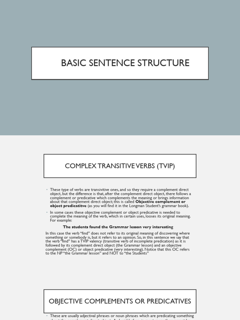 Week 12 Basic Sentence Structure | PDF | Verb | Predicate (Grammar)