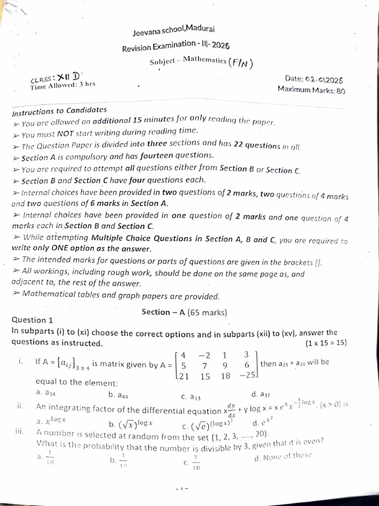 Mathematics Class 12 D | PDF