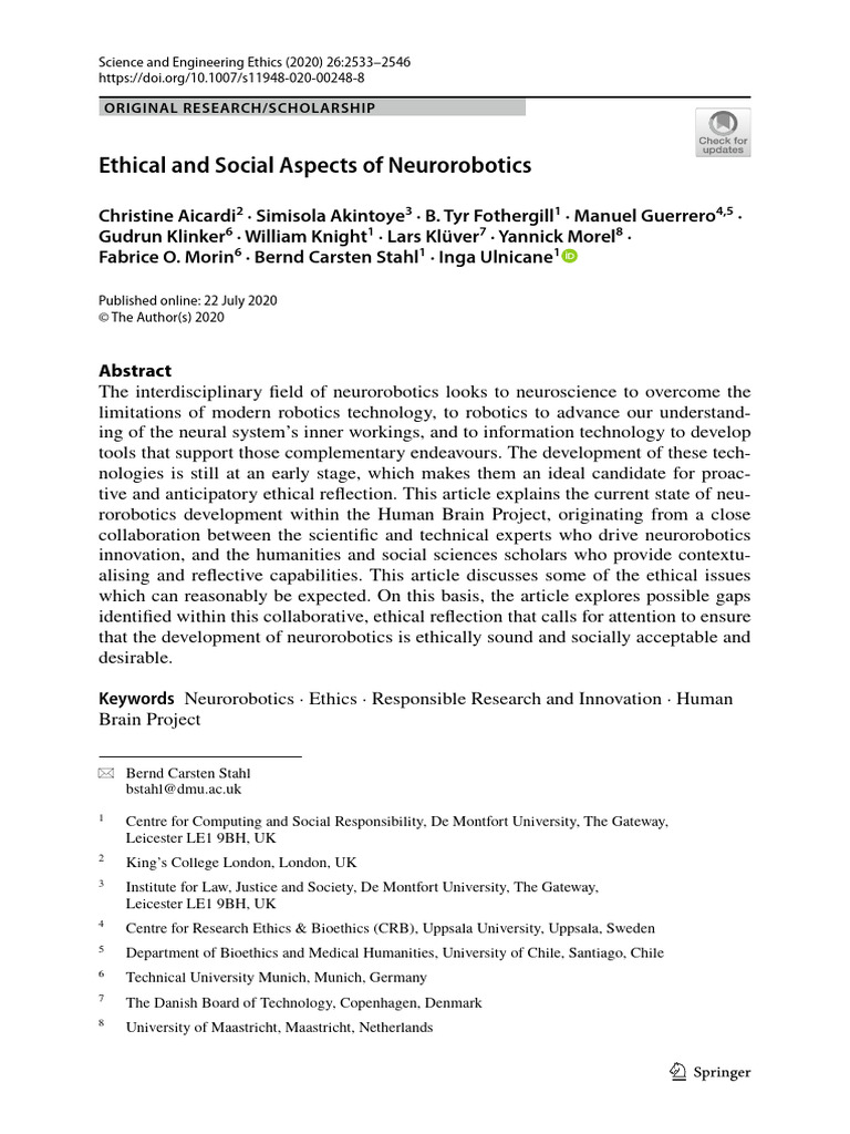 Ethical and Social Aspects of Neurorobotics | PDF | Embodied Cognition ...