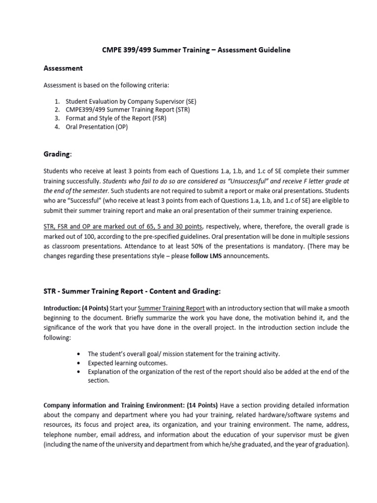 CMPE - Summer Training Assessment Guideline - v1 | PDF | Information ...
