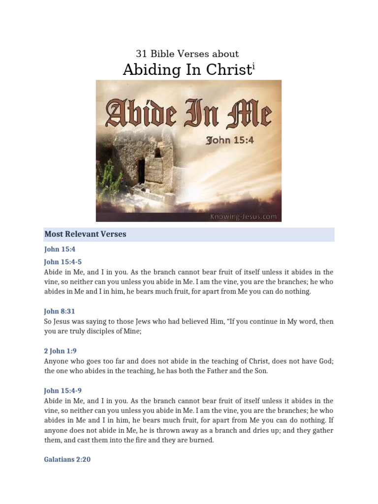 31 Scriptures About Abiding | PDF | Gospel Of John | Jesus