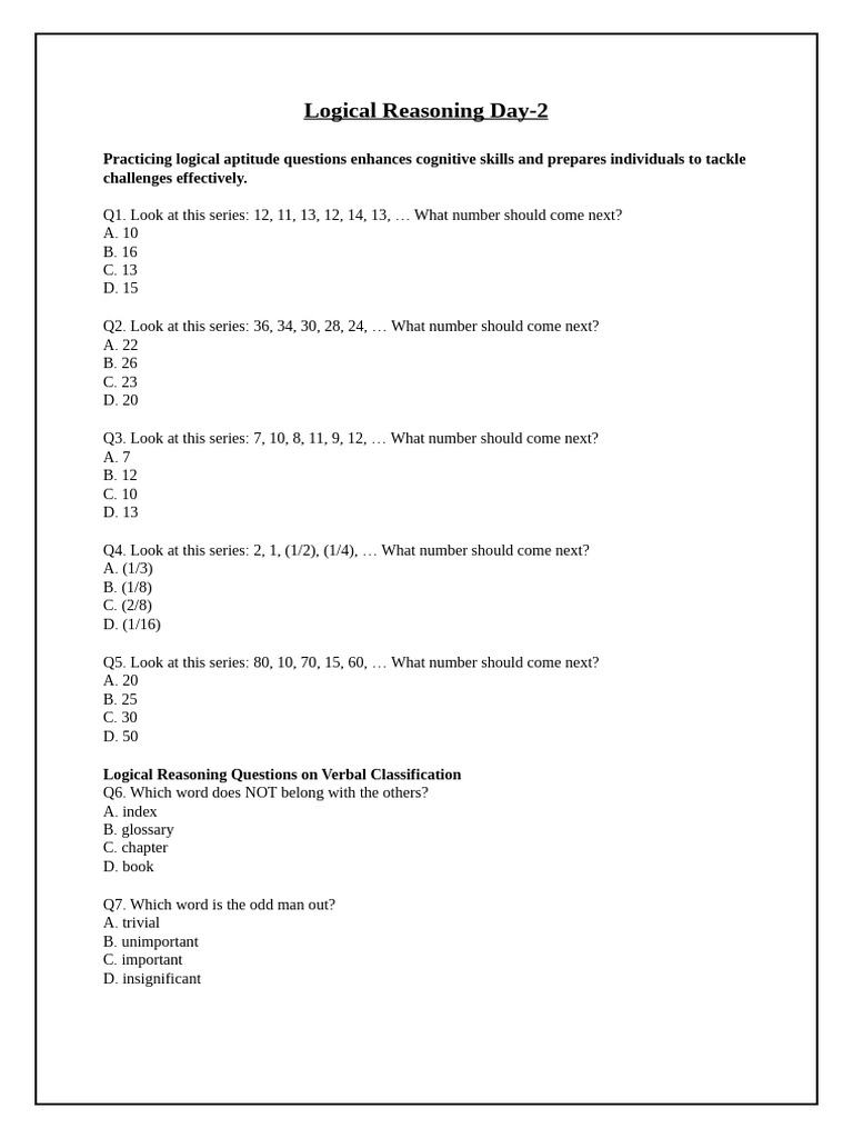 Logical Reasoning Questions | PDF