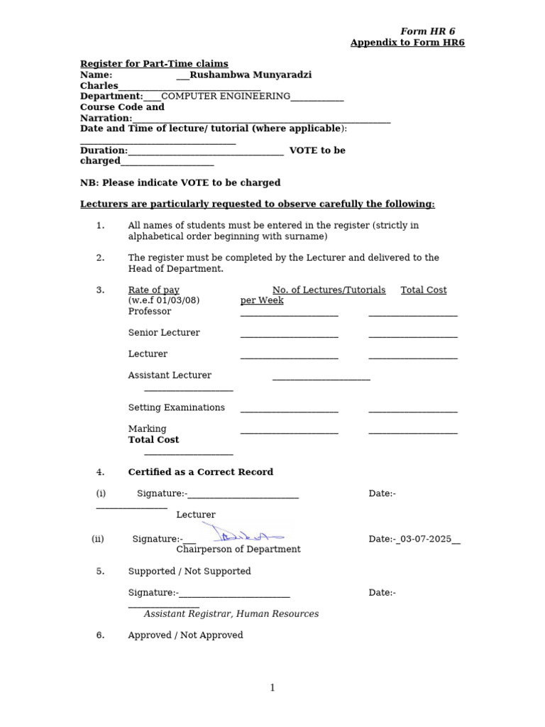 Form HR 6 - Rushambwa | PDF