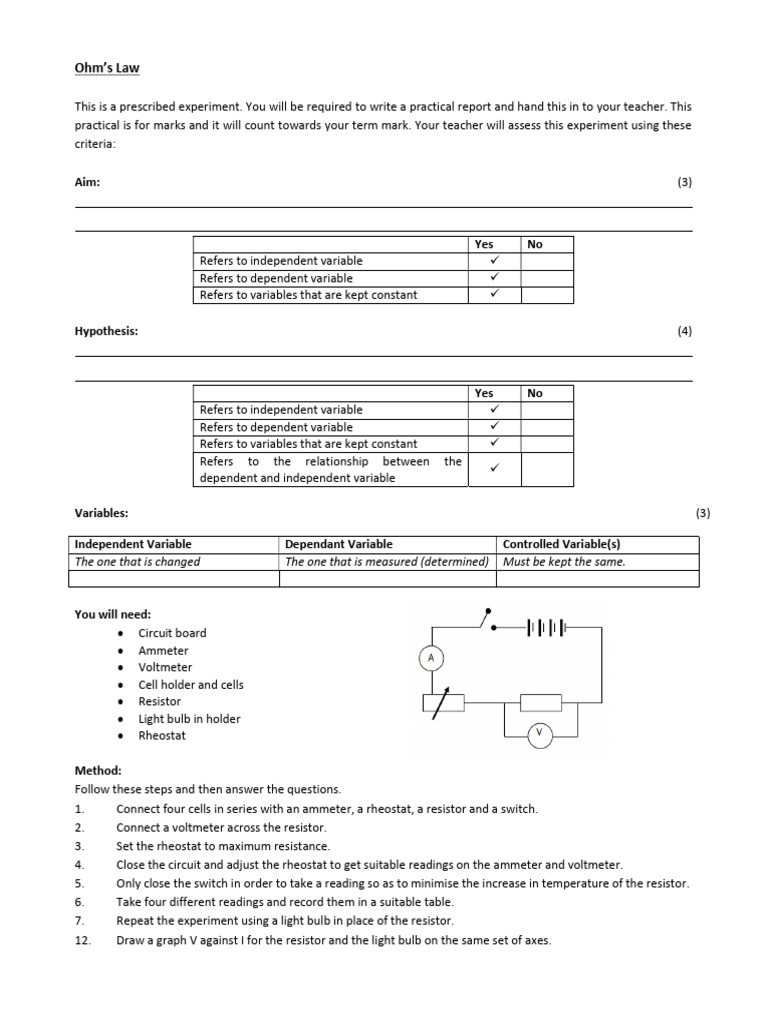 Ohm's Law - Answer Spaces | PDF | Resistor | Electrical Resistance And ...