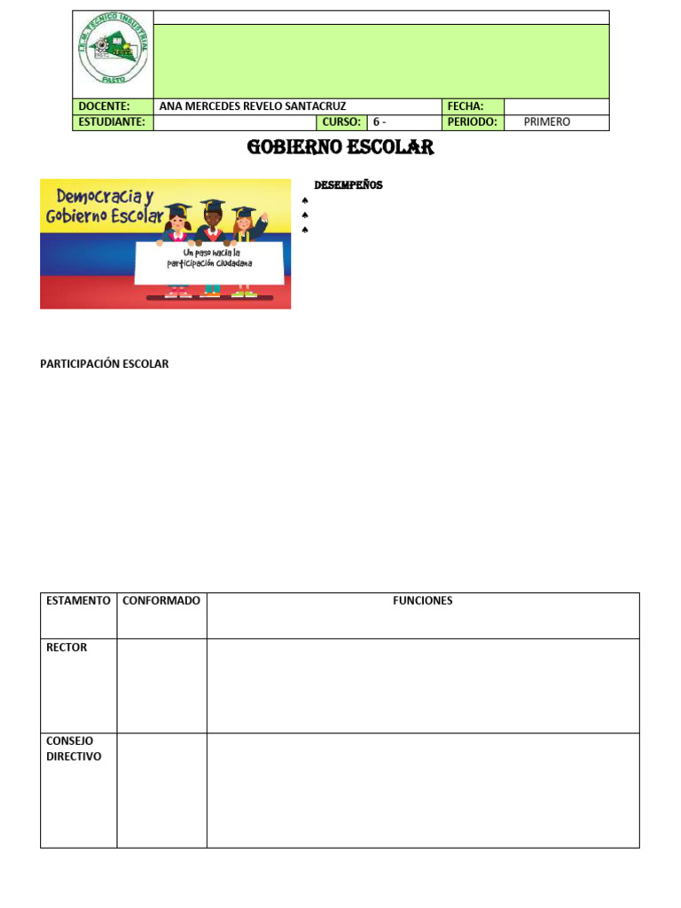 Gobierno Escolar 6-26 | PDF | Plan de estudios | Liderazgo