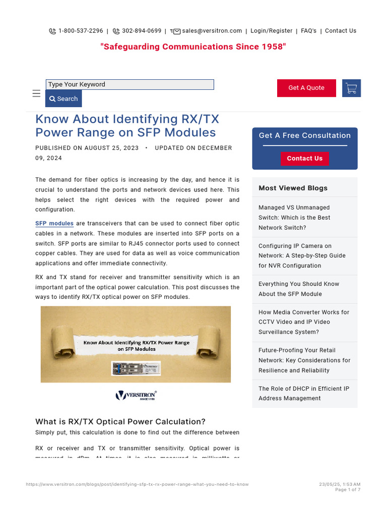 Know About Identifying RX-TX Power Range On SFP Modules - Versitron ...