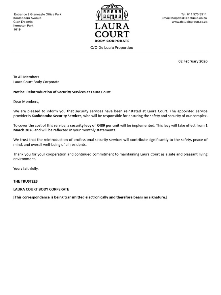 Circular Reintroduction of Security Services at Laura Court | PDF