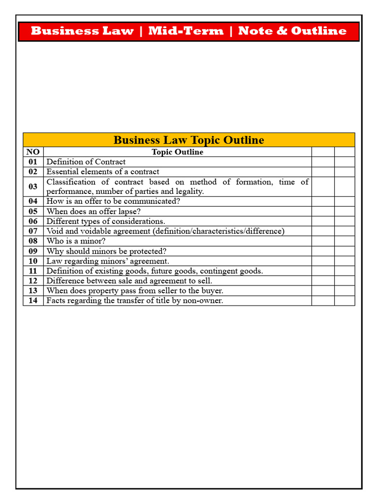 Business Law - MidTerm - Note & Outline | PDF | Consideration | Offer ...