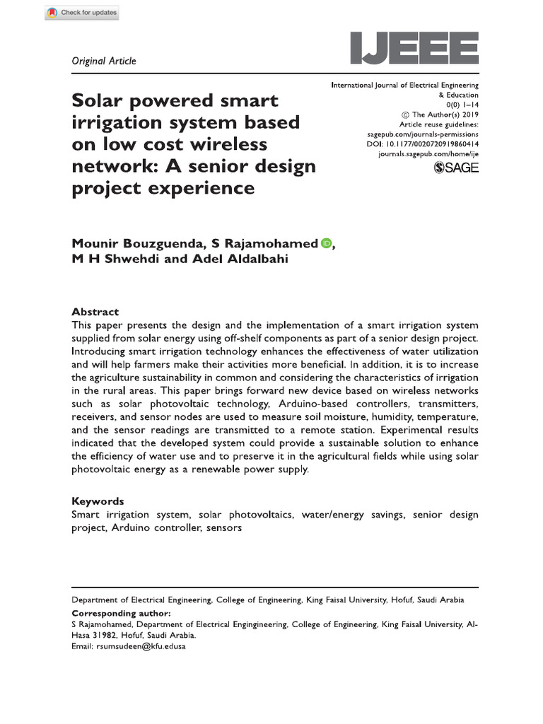 Solar Powered Smart Irrigation System Based On Low Cost Wireless ...
