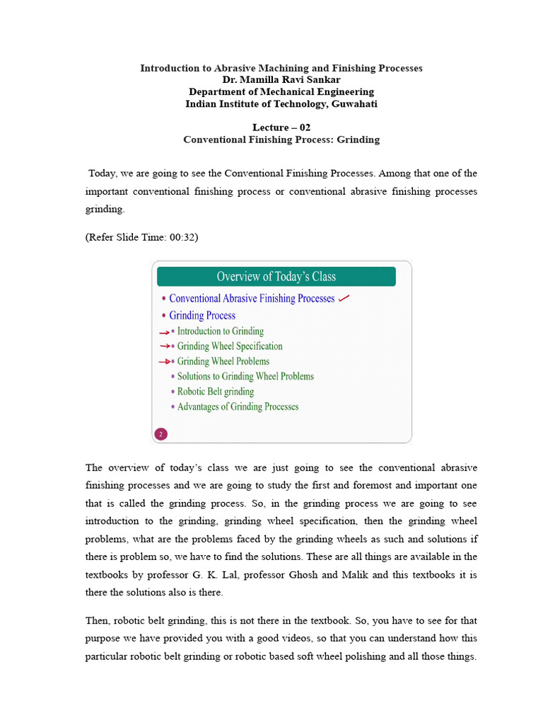 Lec2 - Prof. Ravi Shankar - IIT Guwahati | PDF | Grinding (Abrasive ...