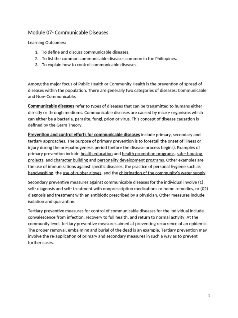 CPH Lec Module 07 Communicable Diseases | PDF