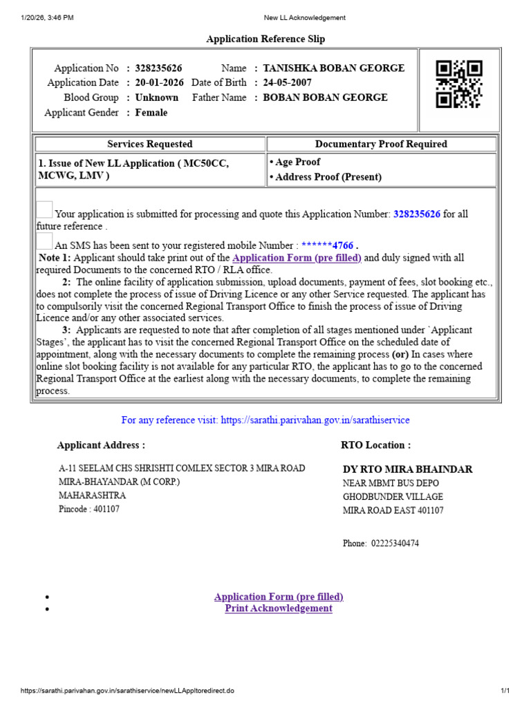 Tanishka Pre Filled Rto | PDF | Road Transport | Land Transport