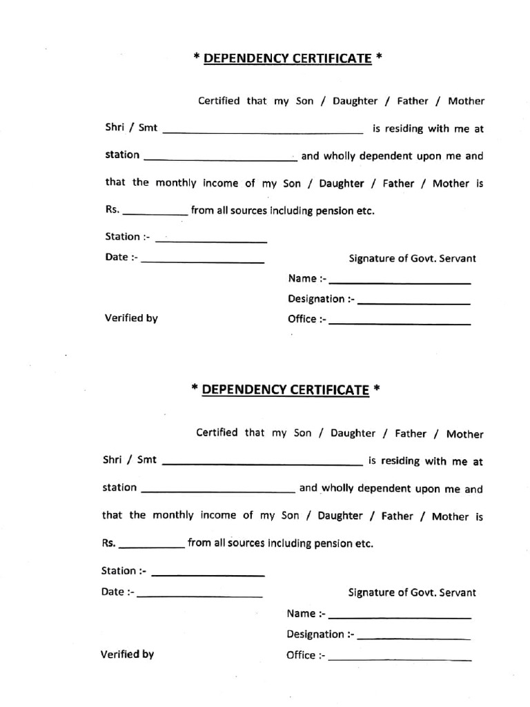 Dependency Certificate | PDF